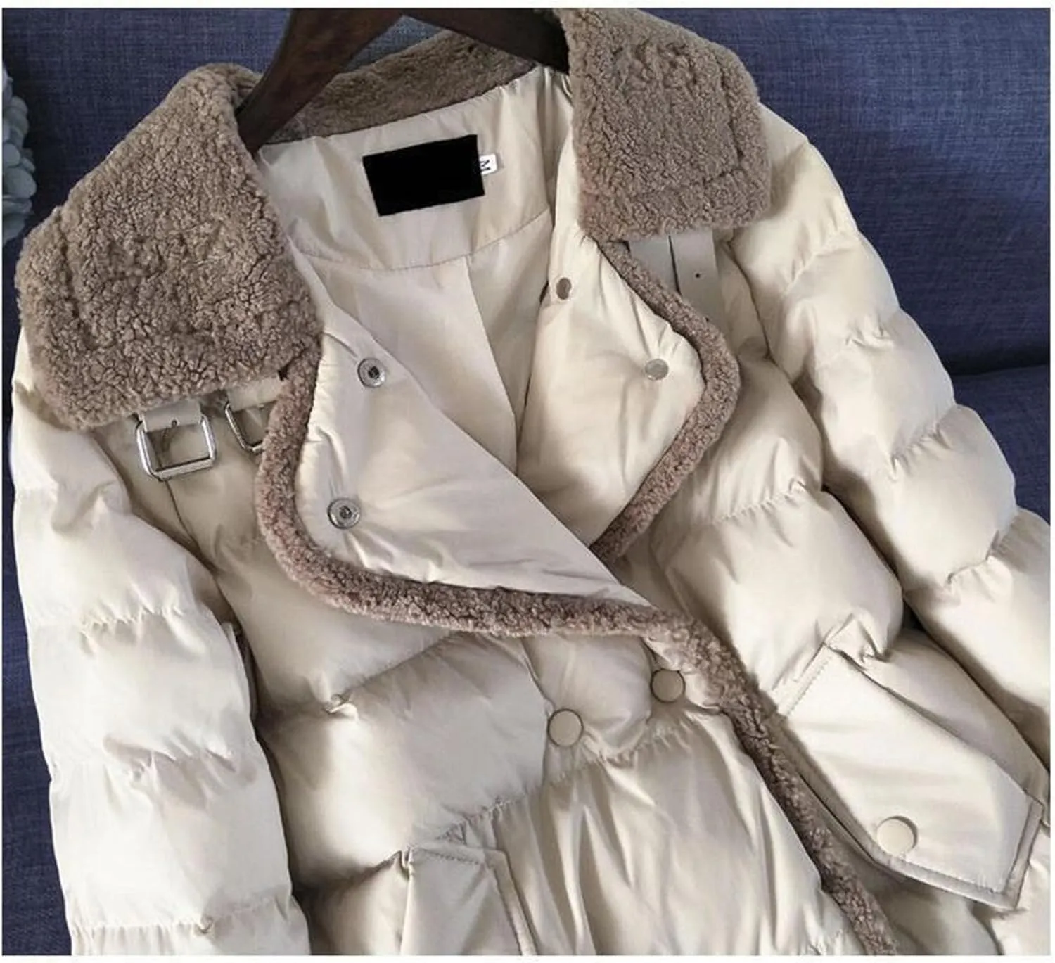 JEsilunmaMY Women's Fur Collar Casual Puffer Jacket Snap Buttons Thicken Fleece Short Down Coats Winter Cotton Padded Jacket