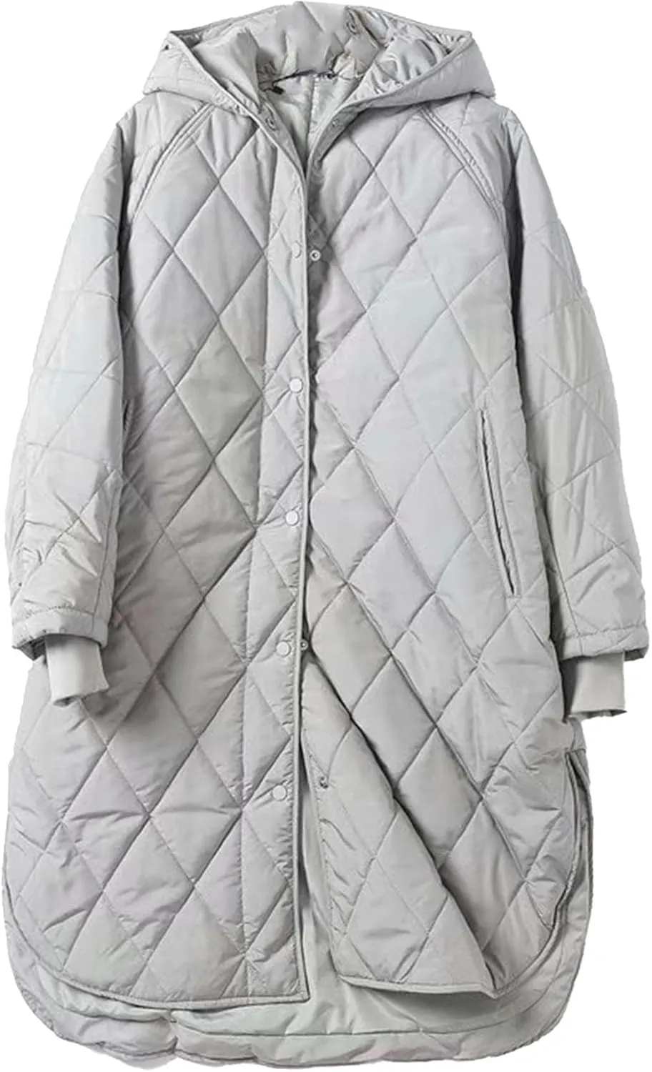 JEsilunmaMY Women's Hooded Long Quilted Jacket Button Down Loose Insulated Puffer Jackets Warm Padded Down Winter Coats