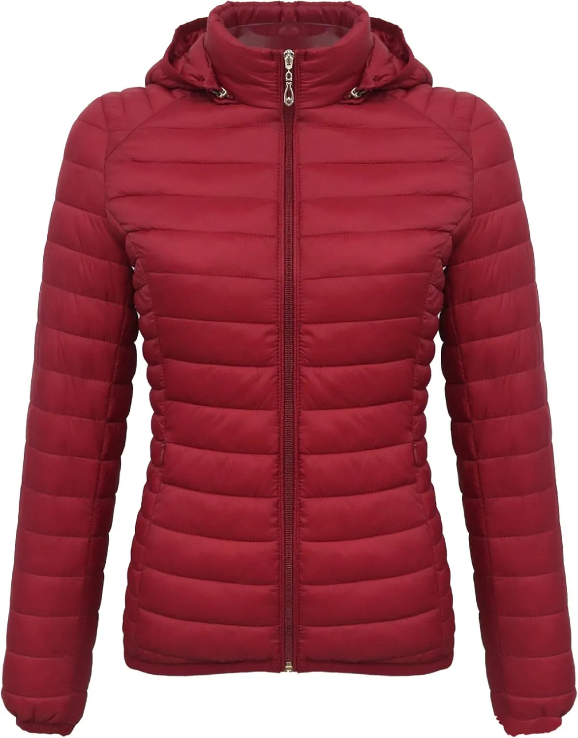 JEsilunmaMY Women's Packable Removable Hood Puffer Jacket Full-Zip Slim Short Down Jacket Insulated Quilted Warm Winter Coat
