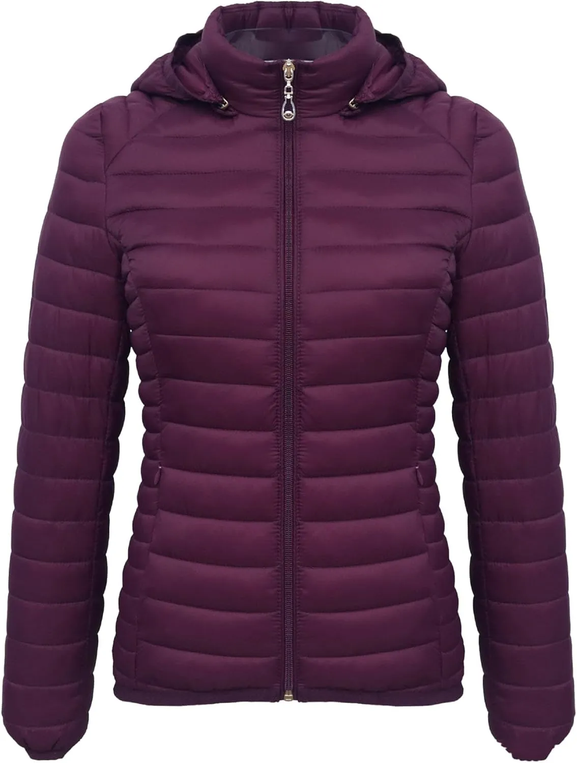 JEsilunmaMY Women's Packable Removable Hood Puffer Jacket Full-Zip Slim Short Down Jacket Insulated Quilted Warm Winter Coat