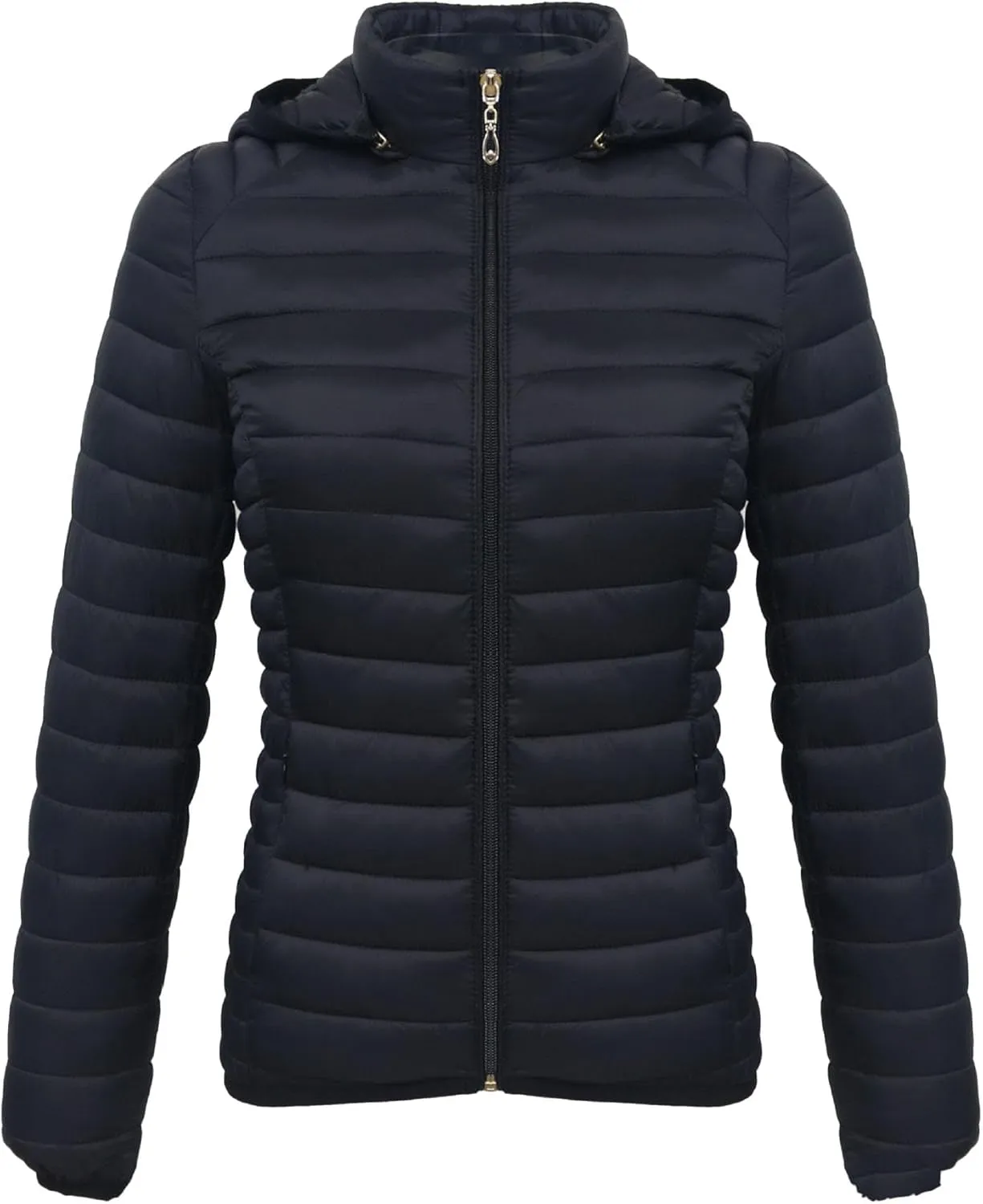 JEsilunmaMY Women's Packable Removable Hood Puffer Jacket Full-Zip Slim Short Down Jacket Insulated Quilted Warm Winter Coat