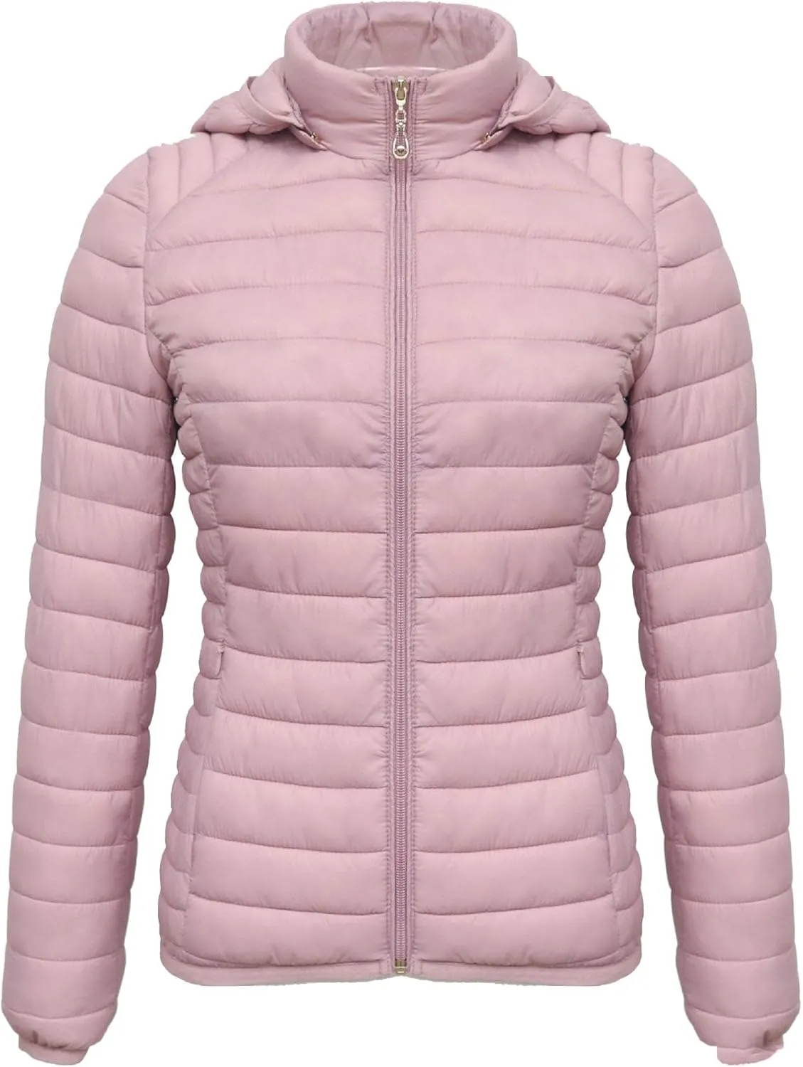 JEsilunmaMY Women's Packable Removable Hood Puffer Jacket Full-Zip Slim Short Down Jacket Insulated Quilted Warm Winter Coat
