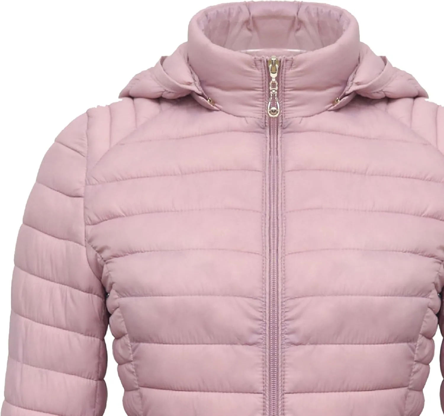 JEsilunmaMY Women's Packable Removable Hood Puffer Jacket Full-Zip Slim Short Down Jacket Insulated Quilted Warm Winter Coat