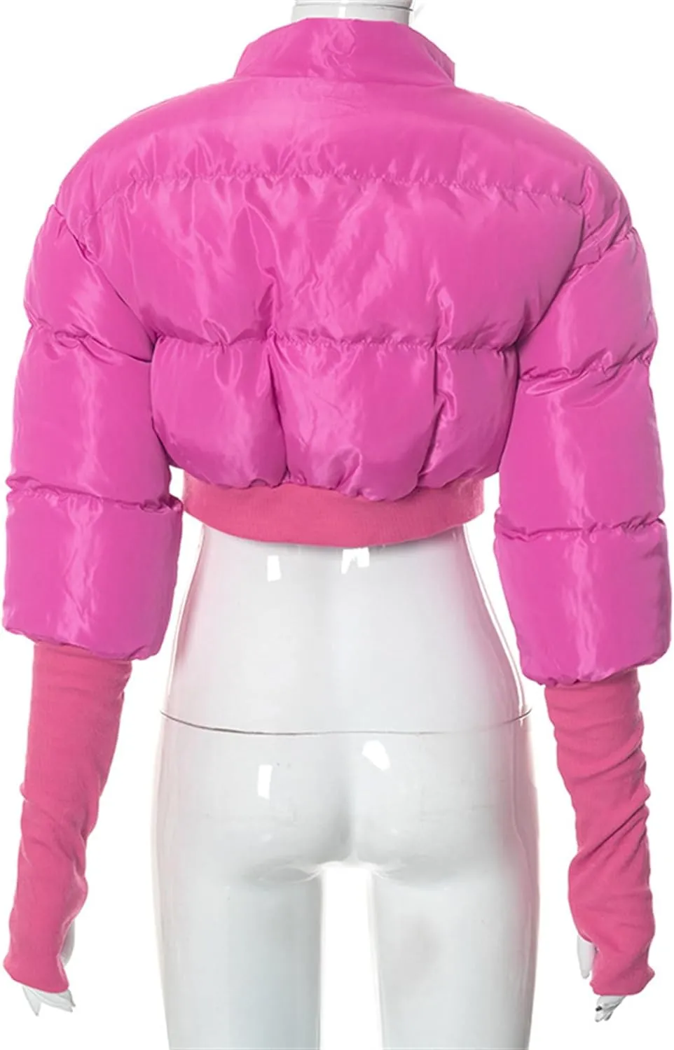 JEsilunmaMY Women's Short Down Jacket with Thumb Holes Stand Collar Zip Up Winter Puffer Jacket Solid Color Cropped Down Coat