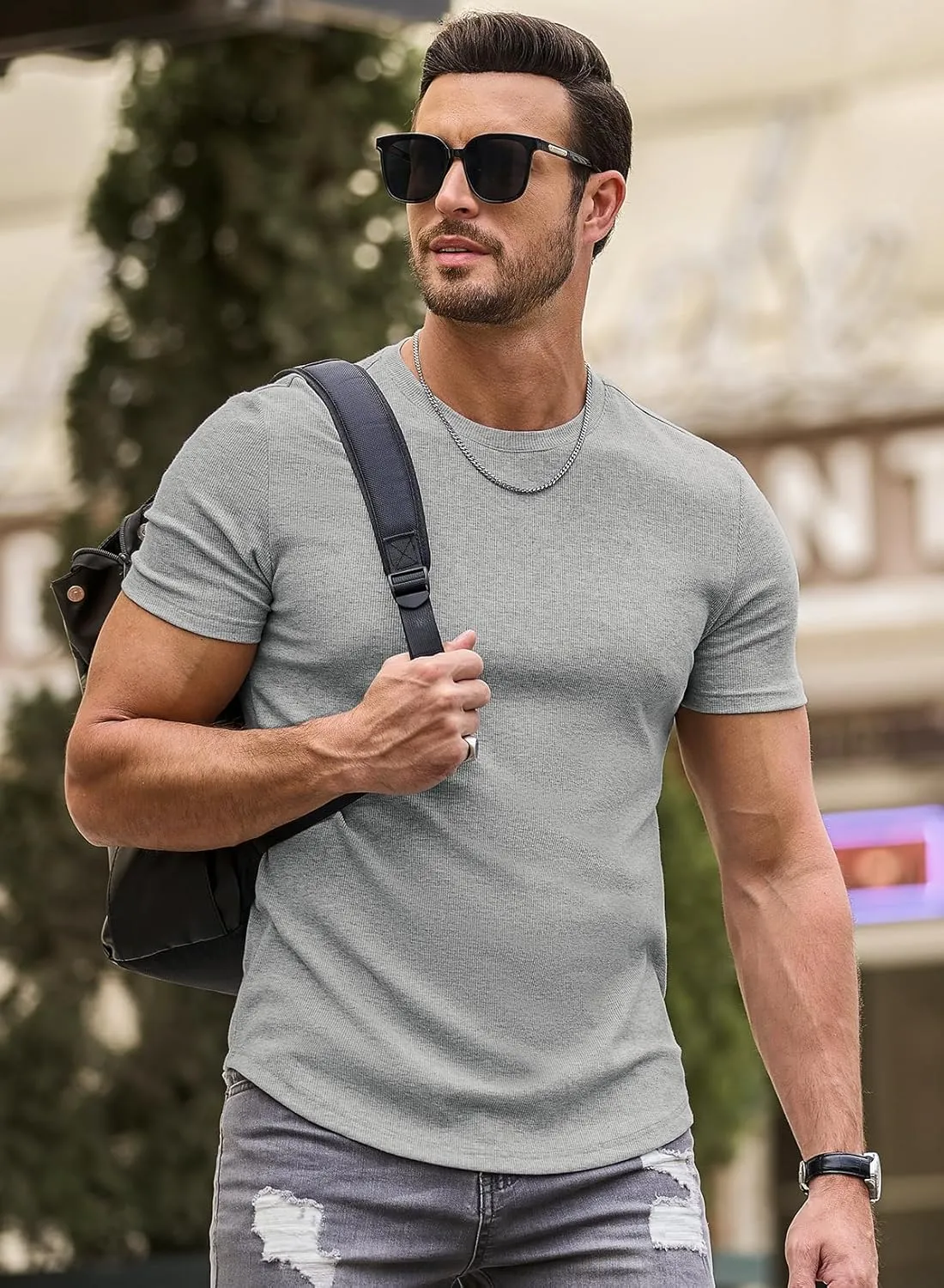 JMIERR Mens Short Sleeve T Shirt Summer Muscle Slim Fitted Crewneck Longline Tees Shirts for Gym Workout