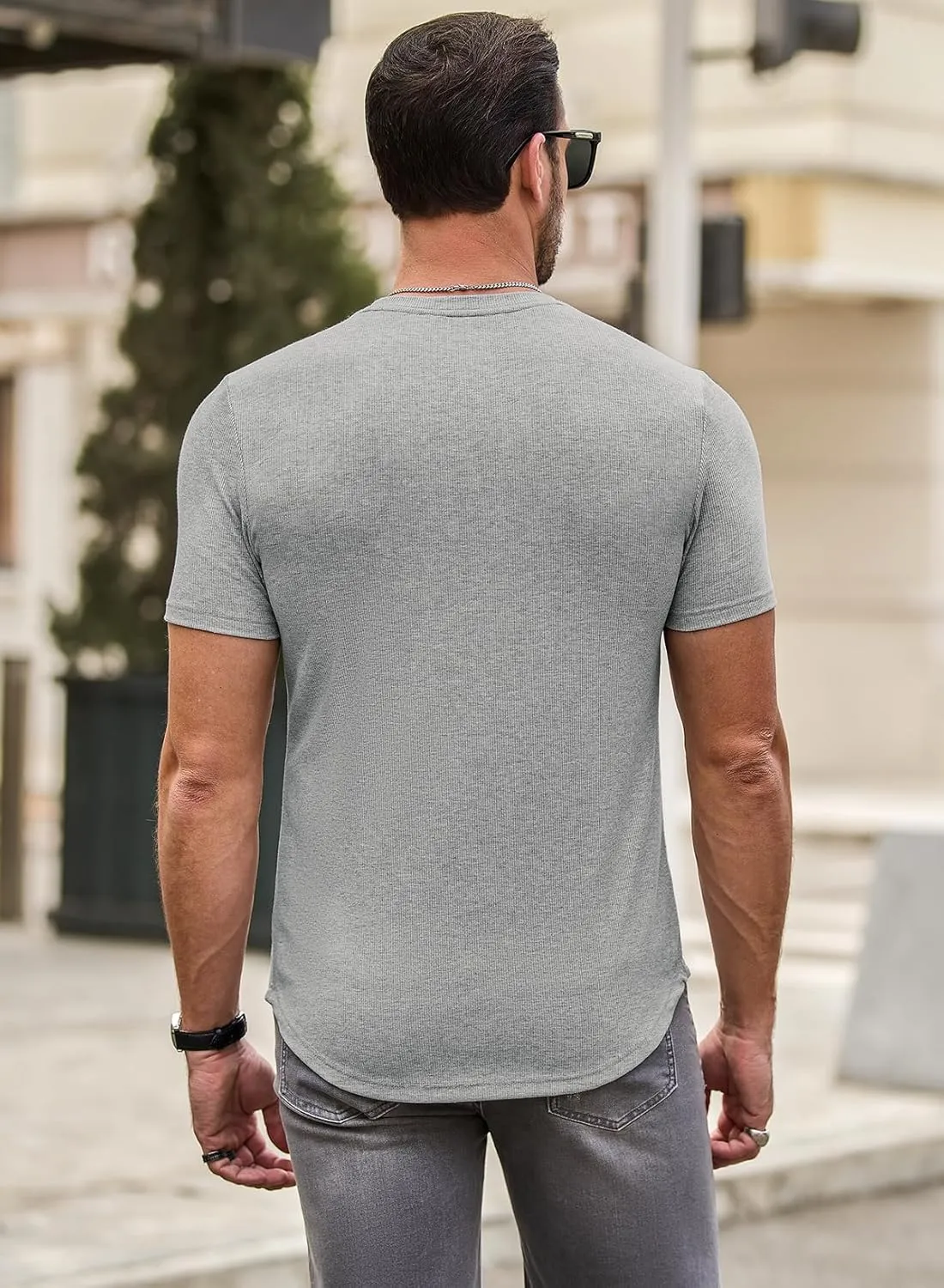 JMIERR Mens Short Sleeve T Shirt Summer Muscle Slim Fitted Crewneck Longline Tees Shirts for Gym Workout
