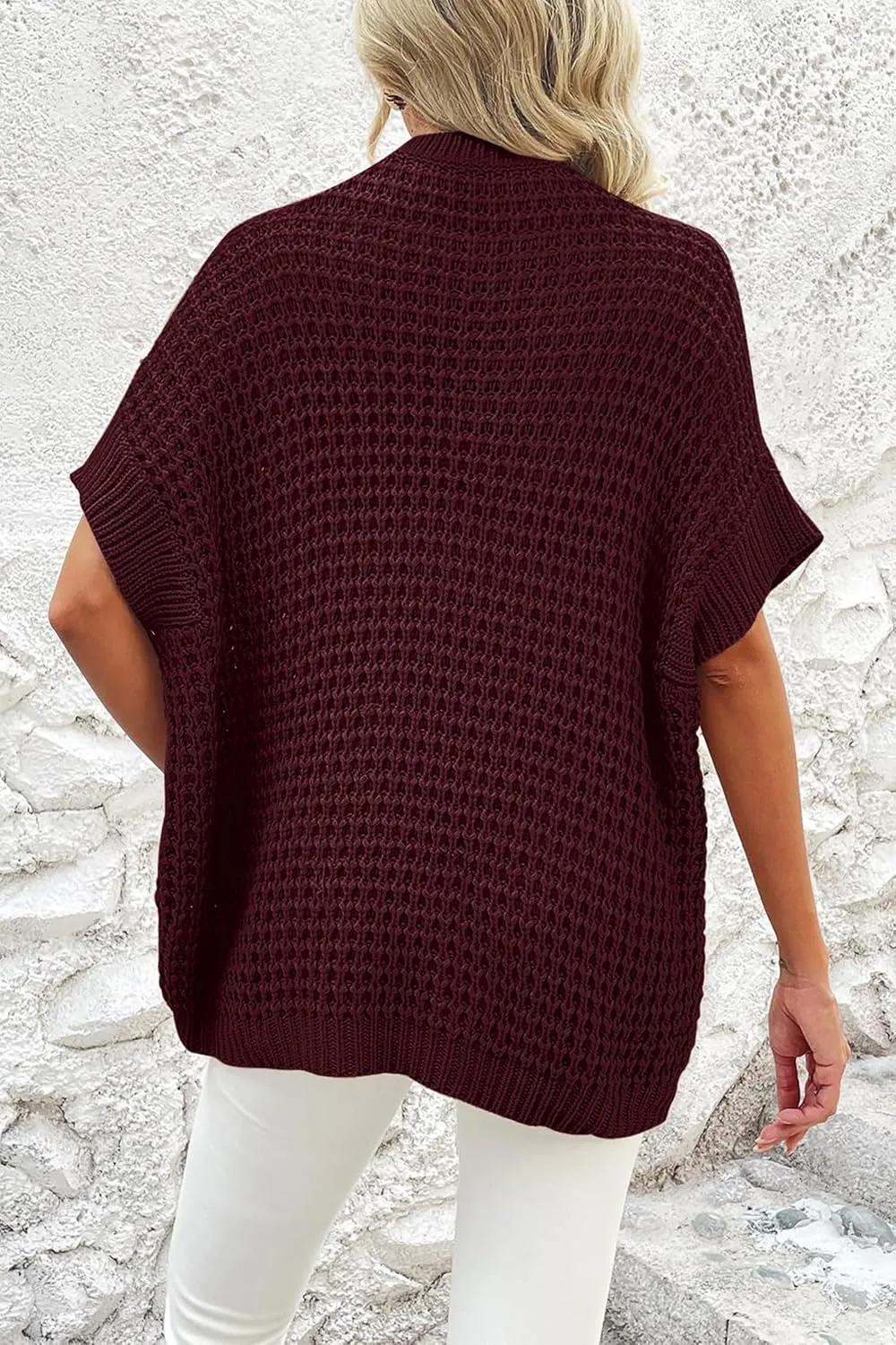 Jumppmile Women's Short Sleeve Waffle Knit Batwing Sleeve Sweater Pullover Sleeveless Oversized Sweater