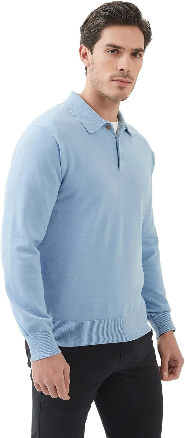 Kallspin Men's Cotton Knit Polo Sweater Classic Casual Long Sleeve Collared Pullover Sweater