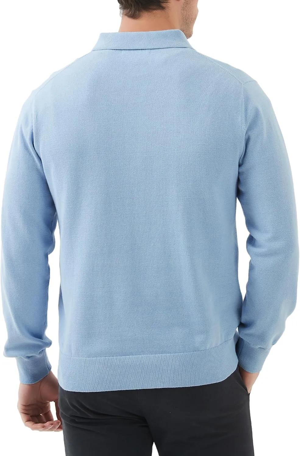 Kallspin Men's Cotton Knit Polo Sweater Classic Casual Long Sleeve Collared Pullover Sweater