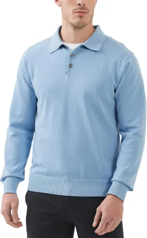 Kallspin Men's Cotton Knit Polo Sweater Classic Casual Long Sleeve Collared Pullover Sweater