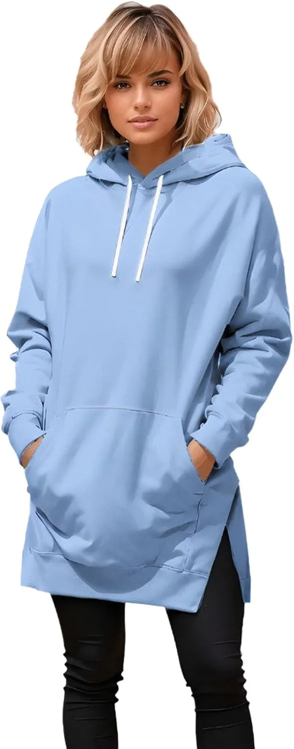 Kapley The Warmy Oversized Hoodie Dress Women, First Ones Oversized Hoodies, Women's Casual Long Sleeve Split Hem with Pocket