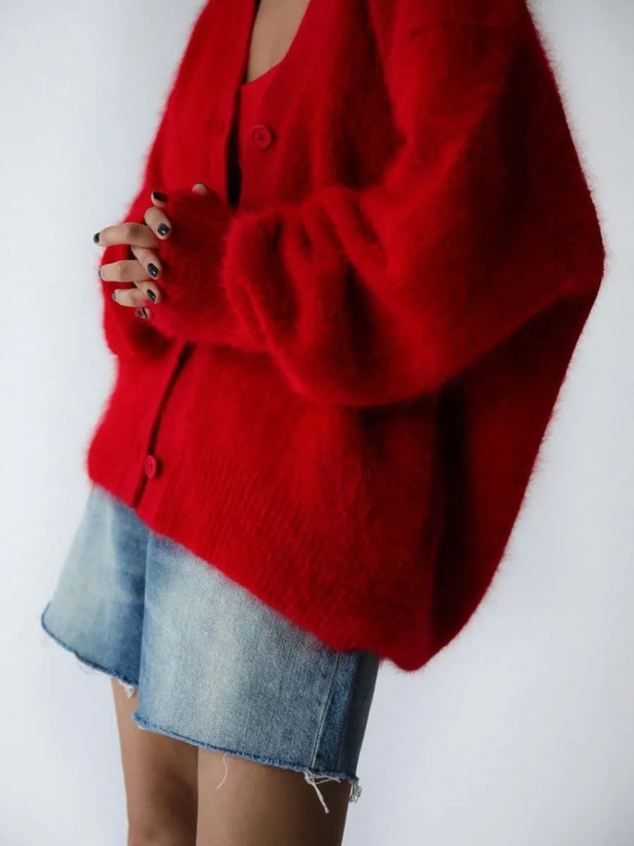 KELYWELL Cardigans Sweater for Womens V Neck Long Sleeve Button Down Slouchy Furry Knit Sweaters Button Up Sweater Coats