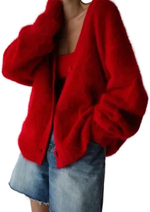 KELYWELL Cardigans Sweater for Womens V Neck Long Sleeve Button Down Slouchy Furry Knit Sweaters Button Up Sweater Coats