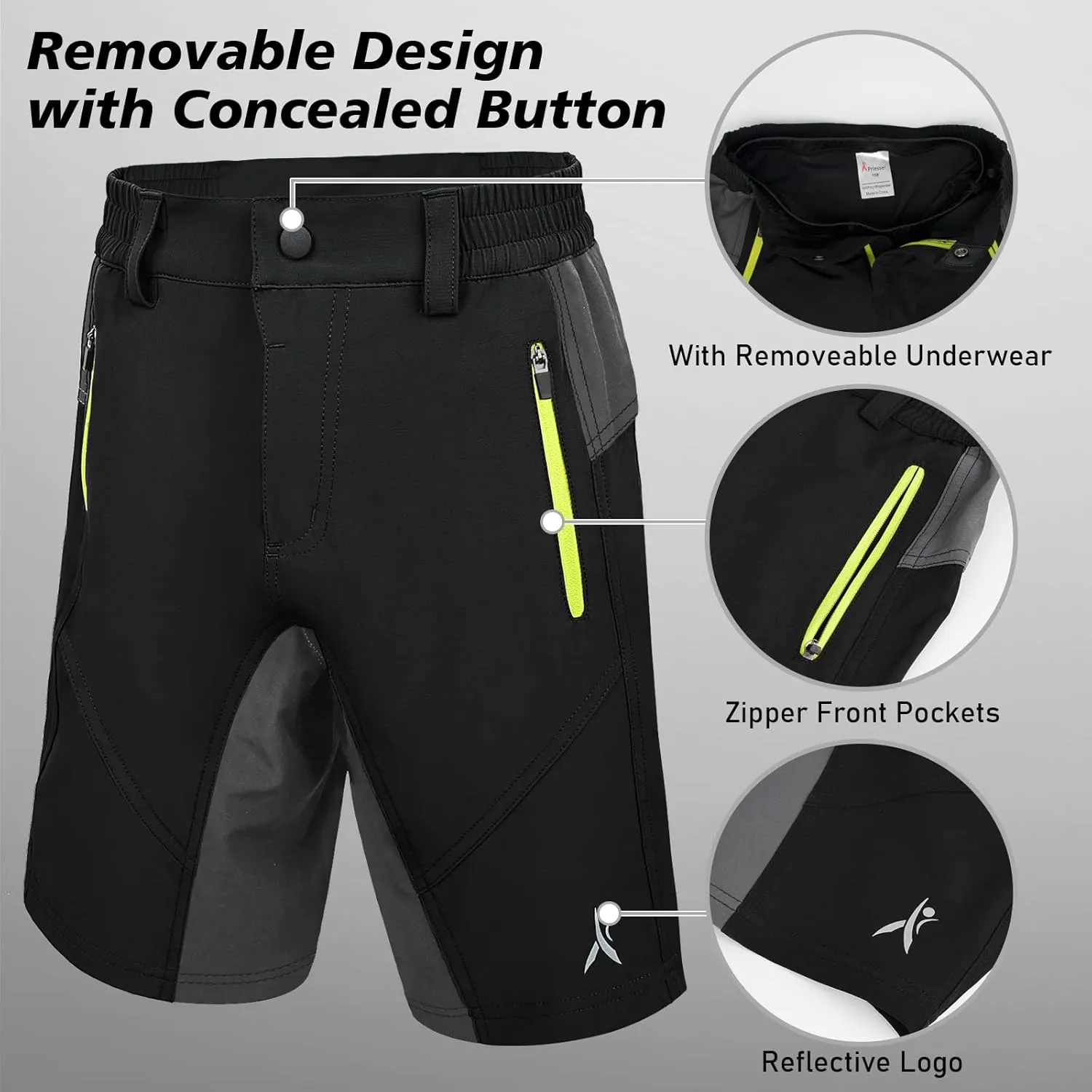 Kids Padded Bike Shorts with Padding Boys Teen Cycling Mountain Biking Shorts Zipper Pockets