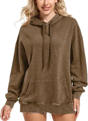 KIEKIECOO Oversized Hoodie for Women Loose Fit Blank Cotton Comfort Color Pullover Plain Basic Acid Wash Hooded Sweatshirt