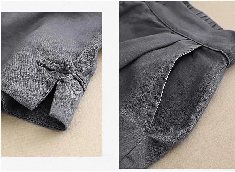 Kinghua Womens Wide Leg Linen Shorts Summer Casual Loose Pleated Elastic High Waisted Bermuda Shorts
