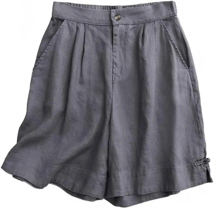 Kinghua Womens Wide Leg Linen Shorts Summer Casual Loose Pleated Elastic High Waisted Bermuda Shorts