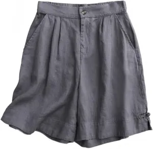 Kinghua Womens Wide Leg Linen Shorts Summer Casual Loose Pleated Elastic High Waisted Bermuda Shorts