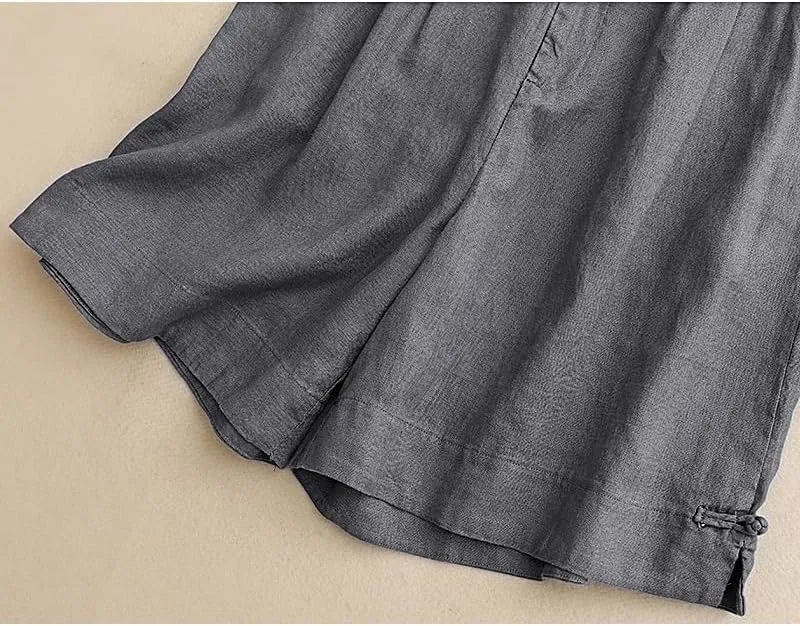 Kinghua Womens Wide Leg Linen Shorts Summer Casual Loose Pleated Elastic High Waisted Bermuda Shorts