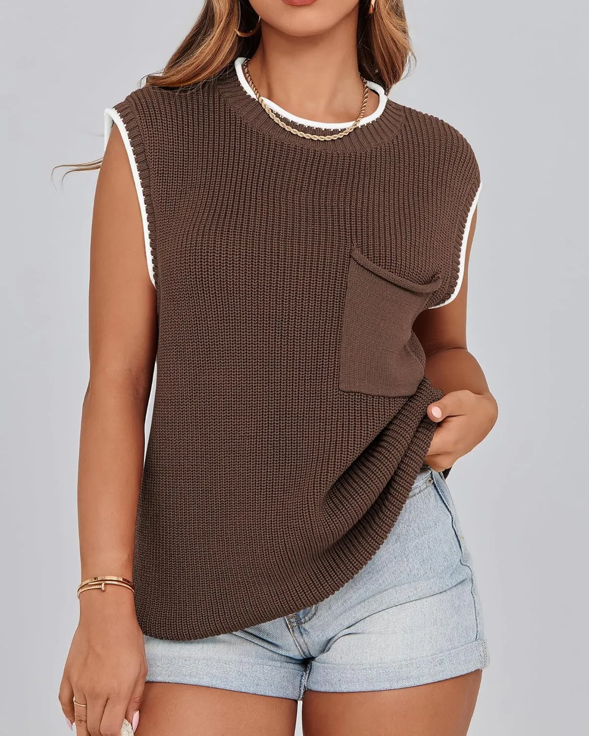 KIRUNDO Cap Sleeve Sweater Vest for Women Casual Summer Clothes 2025 Sleeveless Crewneck Ribbed Knit Pullover Tank Tops