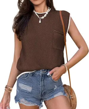 KIRUNDO Cap Sleeve Sweater Vest for Women Casual Summer Clothes 2025 Sleeveless Crewneck Ribbed Knit Pullover Tank Tops