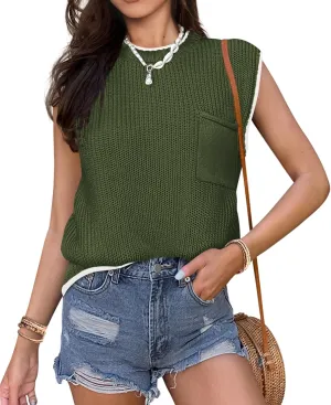 KIRUNDO Cap Sleeve Sweater Vest for Women Casual Summer Clothes 2025 Sleeveless Crewneck Ribbed Knit Pullover Tank Tops