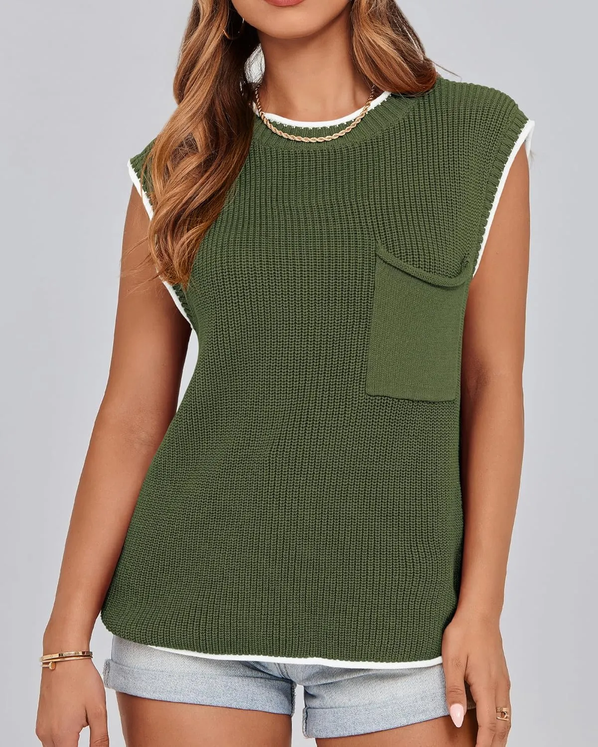 KIRUNDO Cap Sleeve Sweater Vest for Women Casual Summer Clothes 2025 Sleeveless Crewneck Ribbed Knit Pullover Tank Tops
