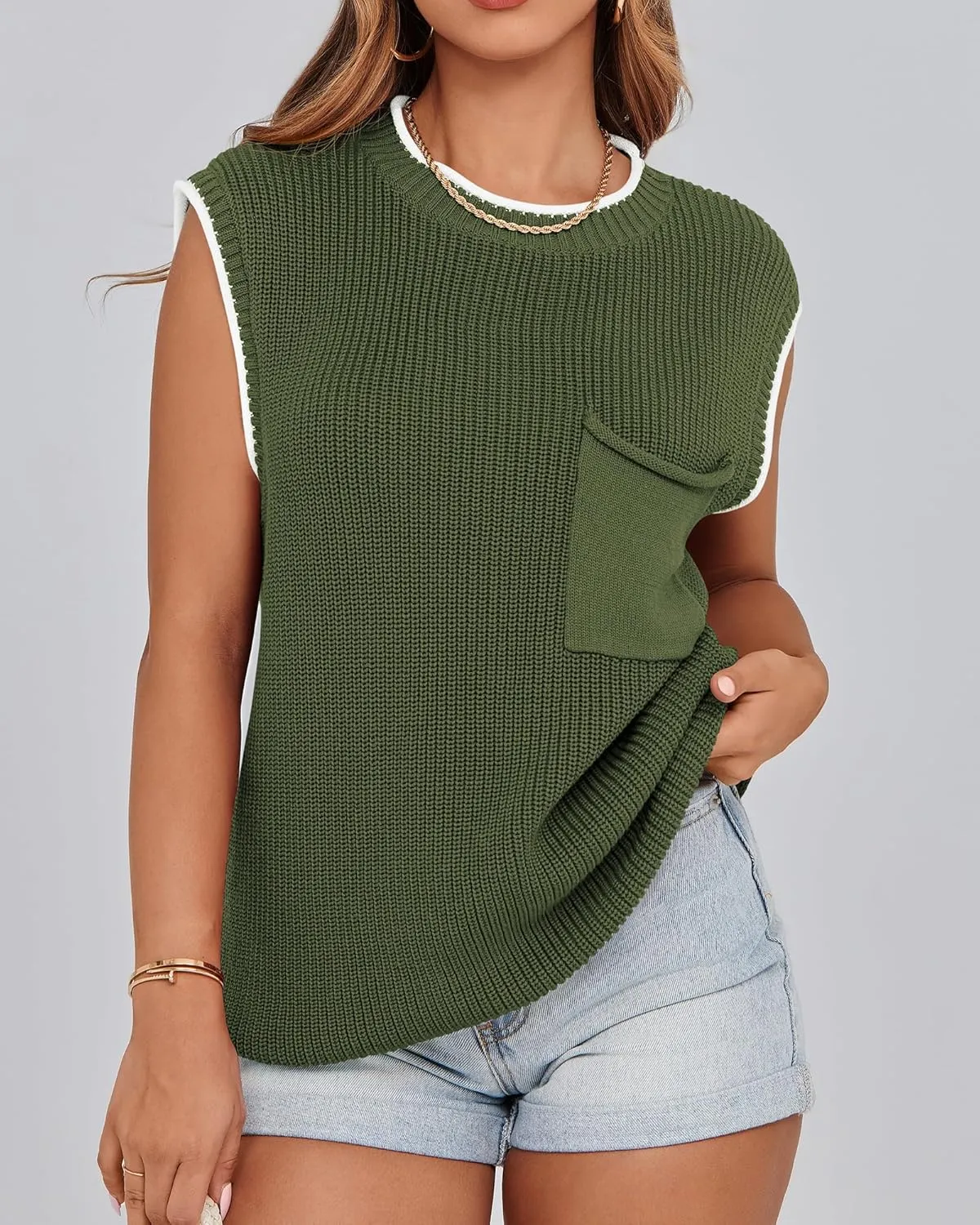 KIRUNDO Cap Sleeve Sweater Vest for Women Casual Summer Clothes 2025 Sleeveless Crewneck Ribbed Knit Pullover Tank Tops