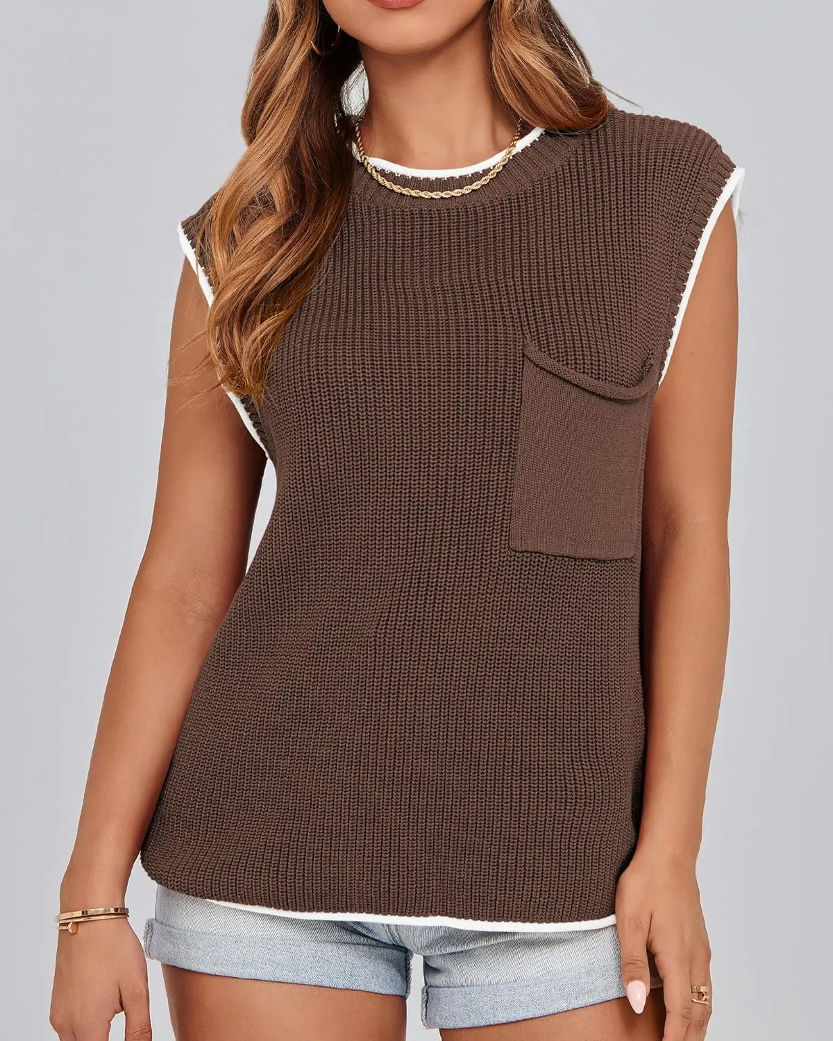 KIRUNDO Cap Sleeve Sweater Vest for Women Casual Summer Clothes 2025 Sleeveless Crewneck Ribbed Knit Pullover Tank Tops