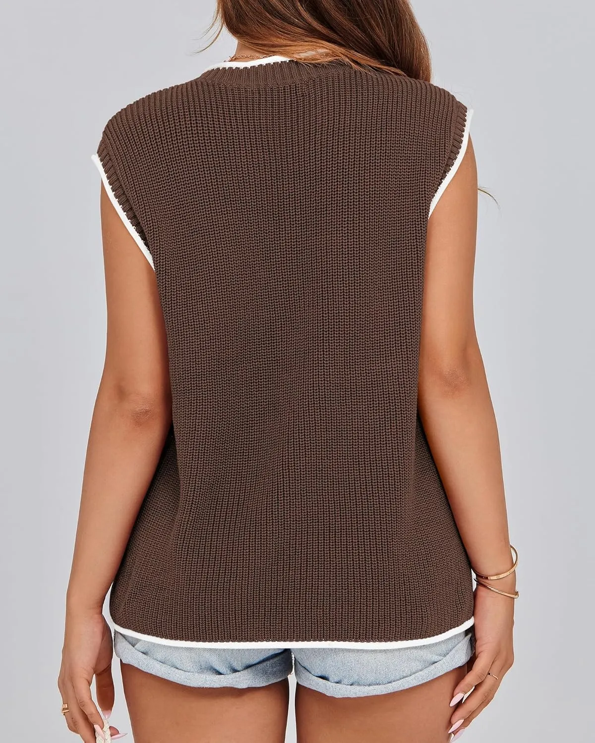 KIRUNDO Cap Sleeve Sweater Vest for Women Casual Summer Clothes 2025 Sleeveless Crewneck Ribbed Knit Pullover Tank Tops