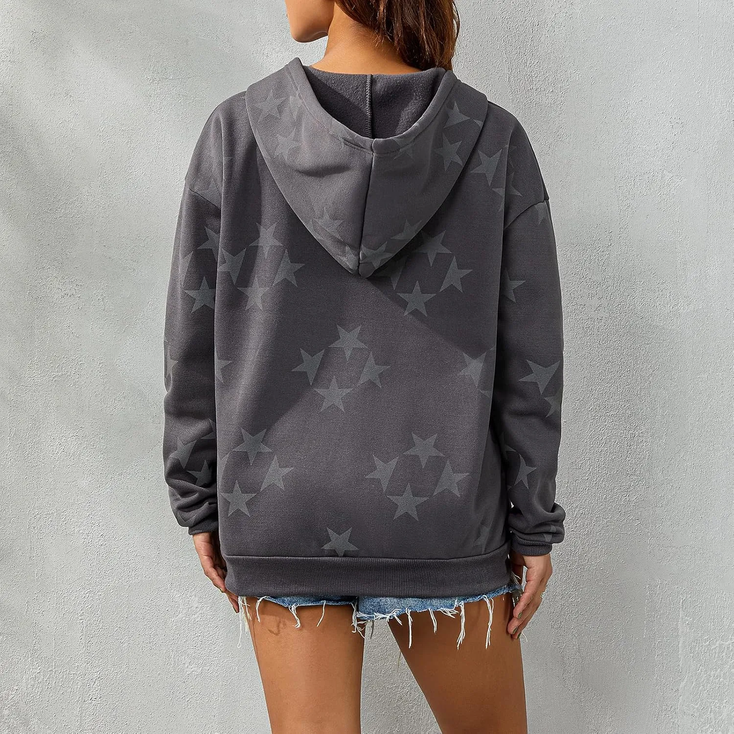 KOSUSANILL Women Y2k Star Graphic Zip Up Hoodie Long Sleeve Oversized Sweatshirt Jacket Vintage Aesthetic Streetwear