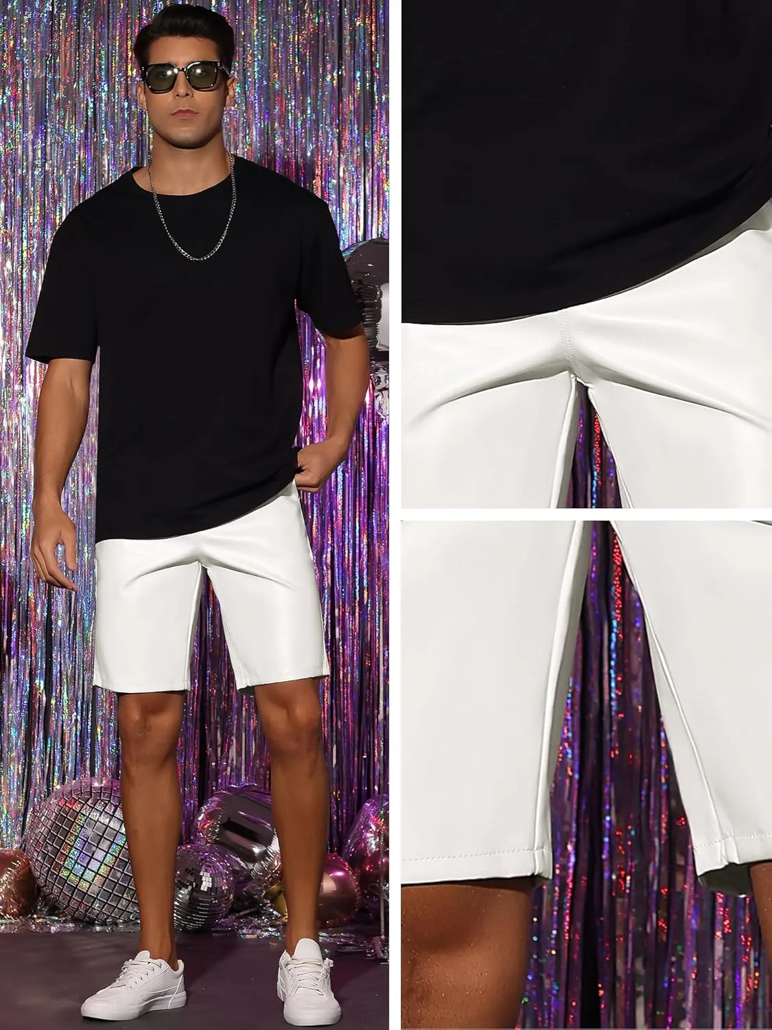 Lars Amadeus Faux Leather Shorts for Men's Hip Hop Motorcycle Biker Party Disco Shorts