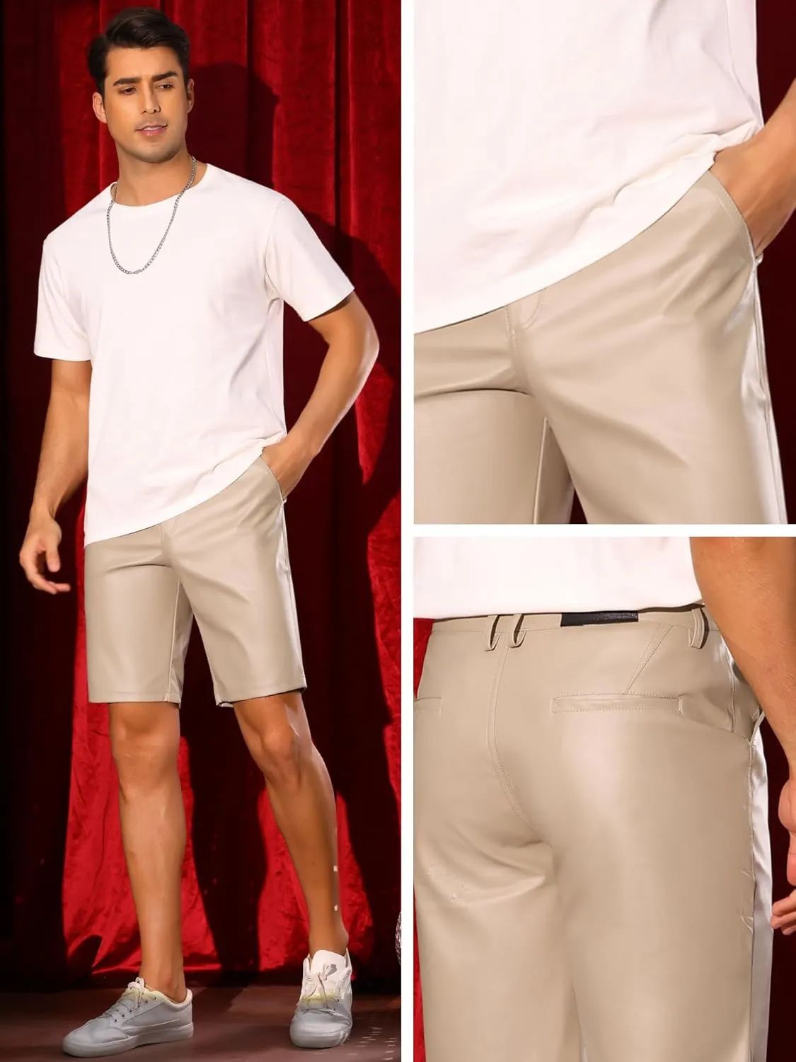 Lars Amadeus Faux Leather Shorts for Men's Hip Hop Motorcycle Biker Party Disco Shorts