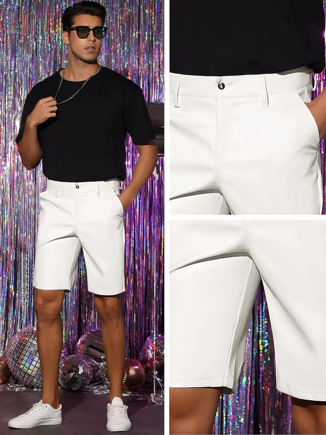 Lars Amadeus Faux Leather Shorts for Men's Hip Hop Motorcycle Biker Party Disco Shorts
