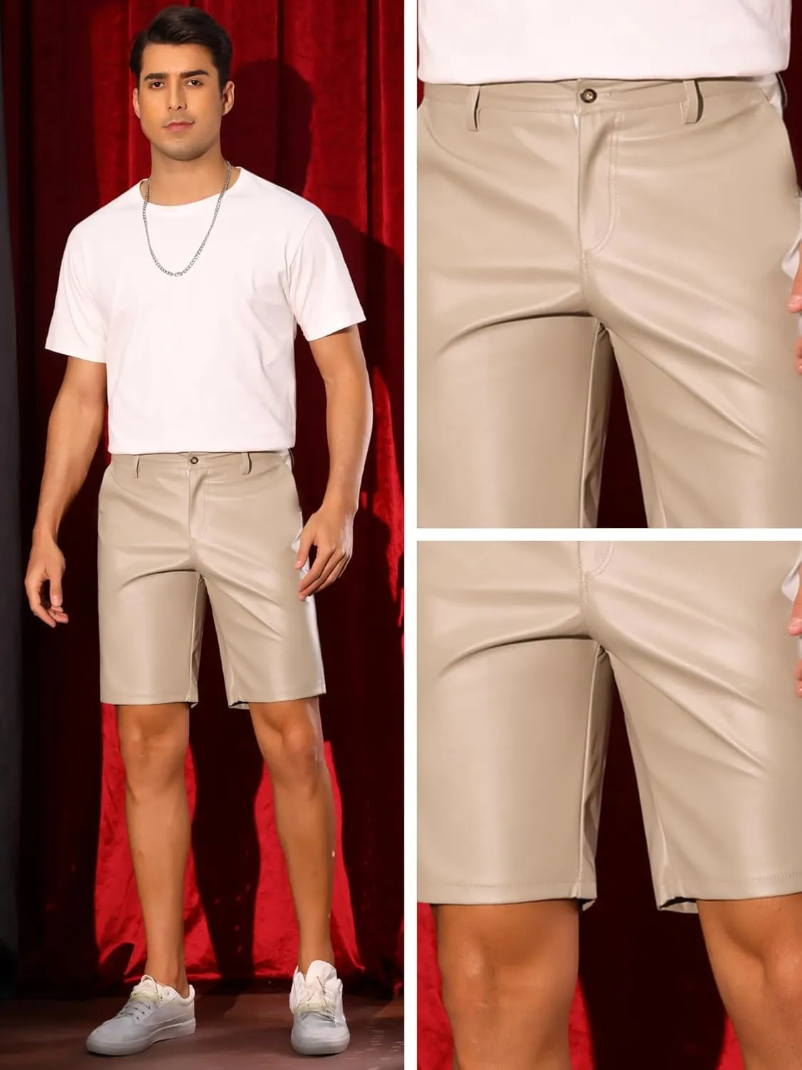 Lars Amadeus Faux Leather Shorts for Men's Hip Hop Motorcycle Biker Party Disco Shorts