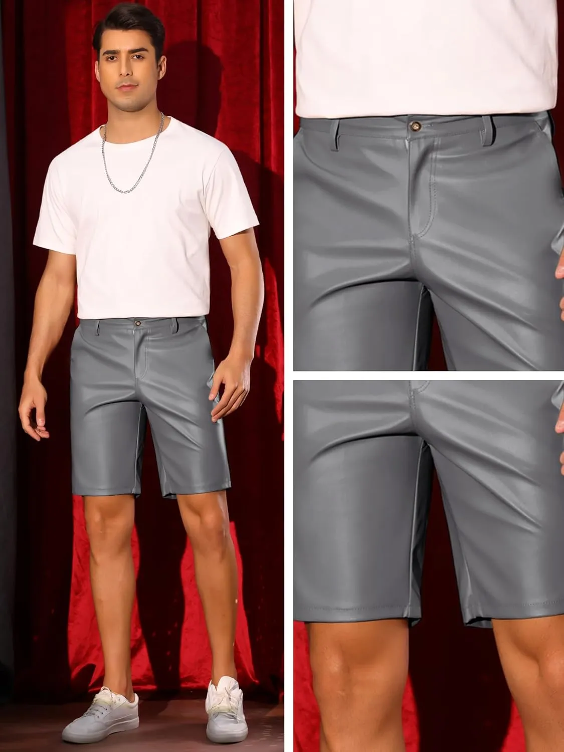 Lars Amadeus Faux Leather Shorts for Men's Hip Hop Motorcycle Biker Party Disco Shorts