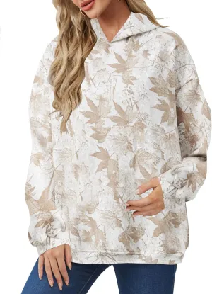 Lauweion Womens Oversized Camo Hoodie Maple Leaf Graphic Hooded Sweatshirt Trendy Long Sleeve Fleece Camouflage Hoodie