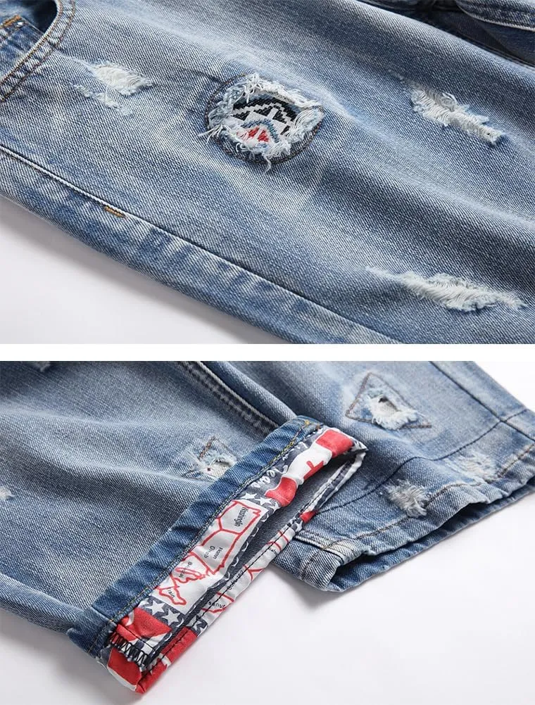 Lavnis Men's Moto Biker Jeans Shorts Ripped Distressed Denim Shorts with Broken Hole
