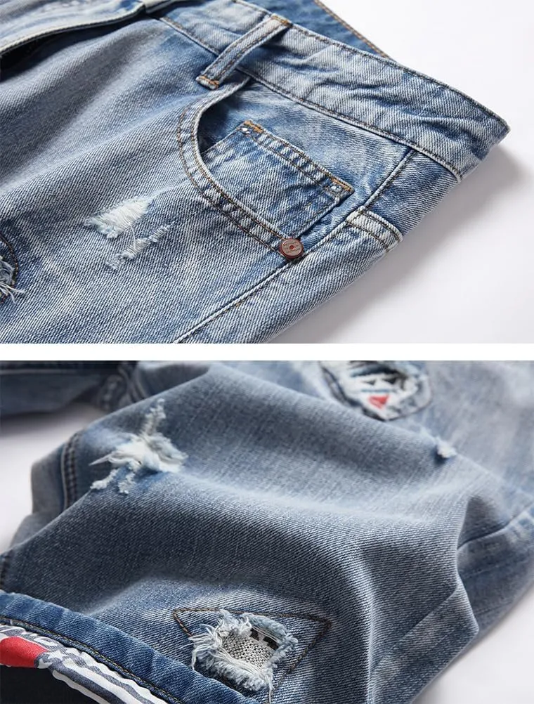 Lavnis Men's Moto Biker Jeans Shorts Ripped Distressed Denim Shorts with Broken Hole