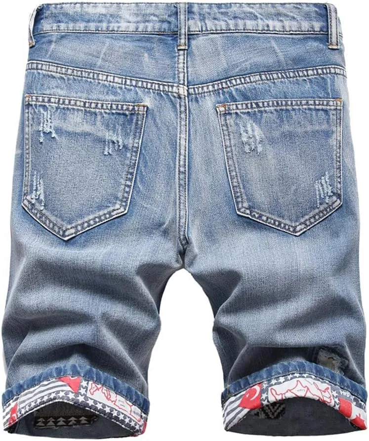 Lavnis Men's Moto Biker Jeans Shorts Ripped Distressed Denim Shorts with Broken Hole