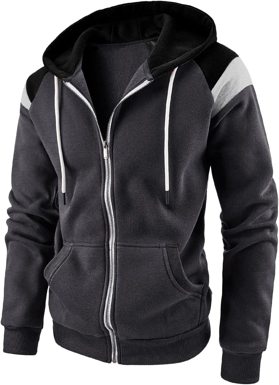 LCMTWX Men Hoodies And Winter Fashion Coats Jacket Casual Stitching Hooded Zipper Sweater Coat Men's Hooded Fleece