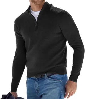 Lexiart Men's Quarter Zip Sweater Casual Mock Neck Pullover Ribbed Knit Polo Sweater