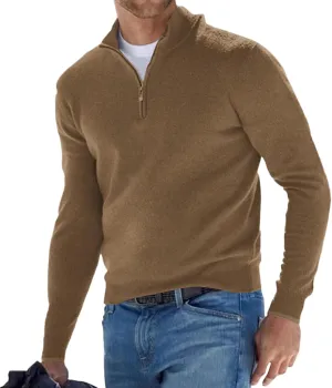 Lexiart Men's Quarter Zip Sweater Casual Mock Neck Pullover Ribbed Knit Polo Sweater