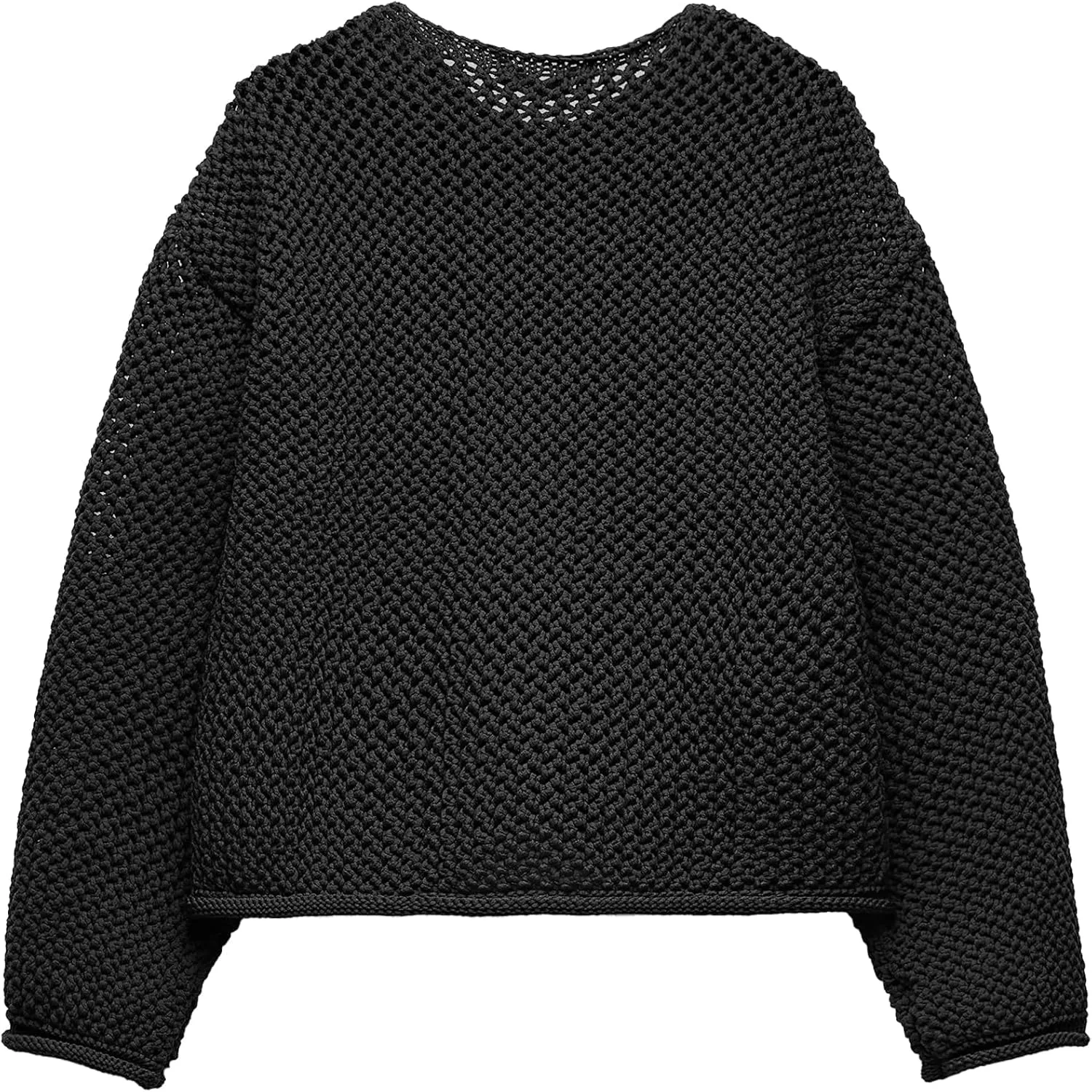 Locachy Women's Crochet Chunky Knit Sweater Cardigan Trendy Crewneck Gold Button Down Sweater