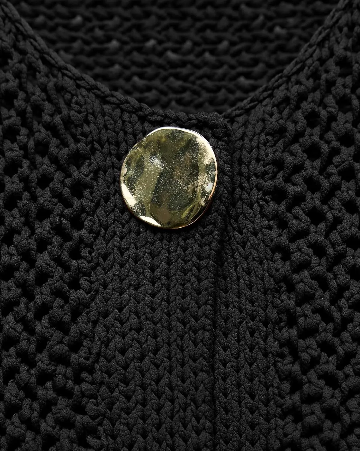 Locachy Women's Crochet Chunky Knit Sweater Cardigan Trendy Crewneck Gold Button Down Sweater