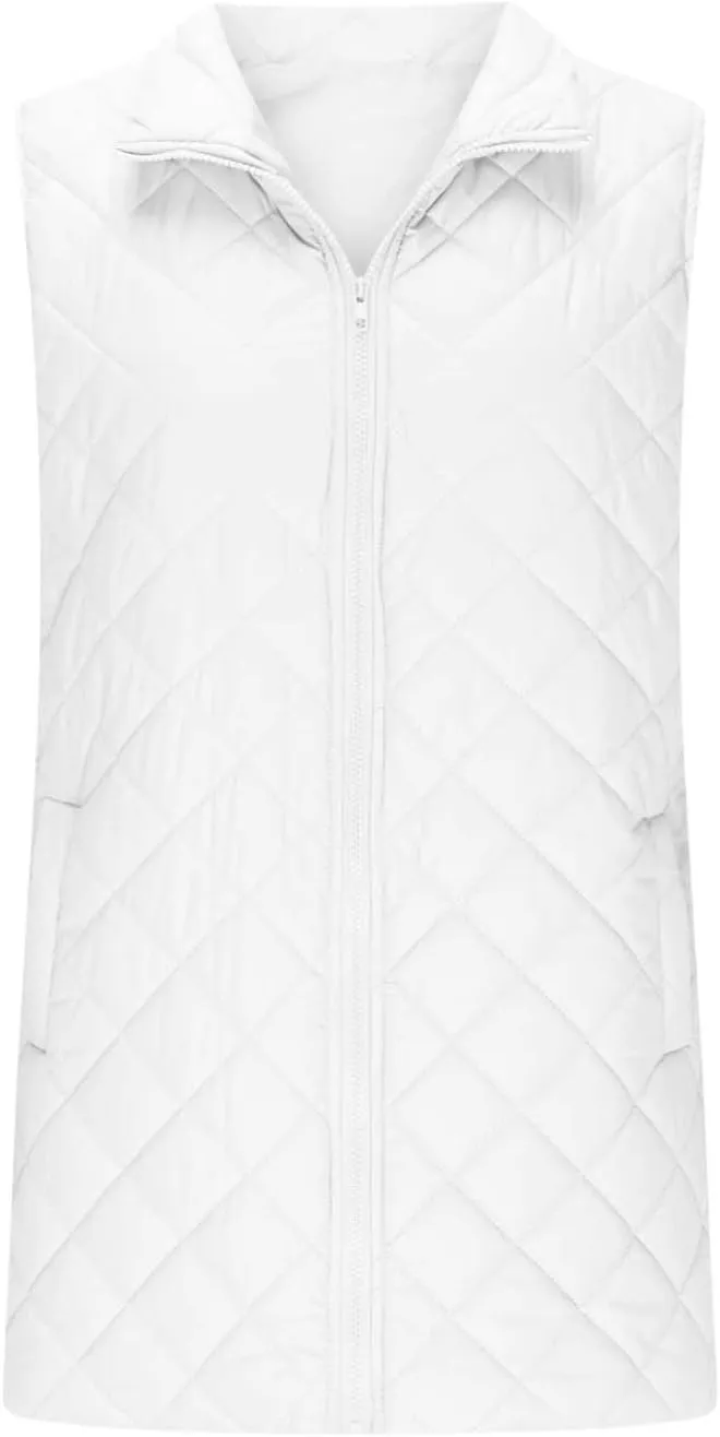 Long Puffer Vest Womens Winter Ultra Light Quilted Long Down Vest Stand Collar Full Zip Pockets Black Outerwear Vest