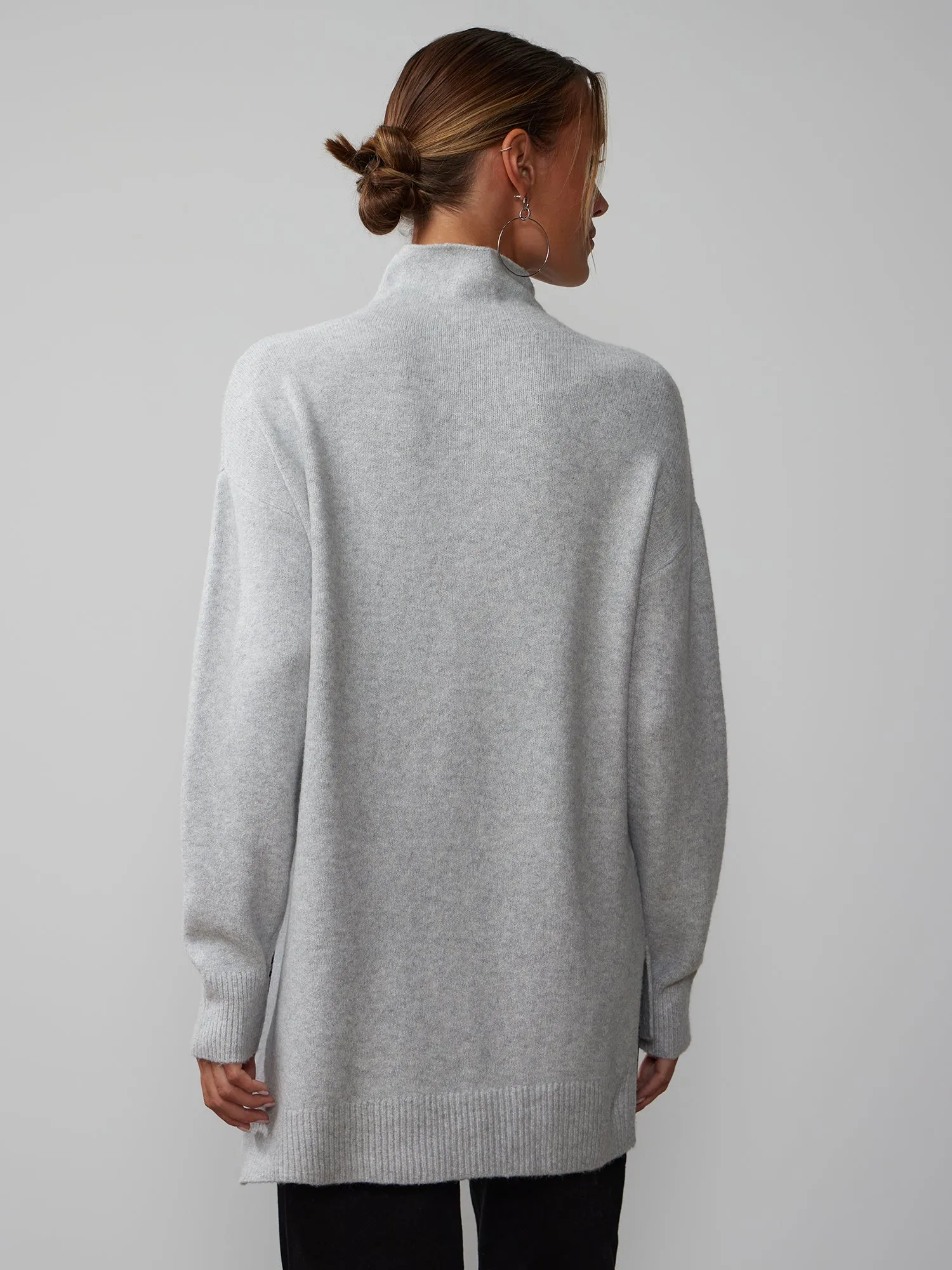 Long Sleeve Asymmetrical Hem Mock Neck Sweater