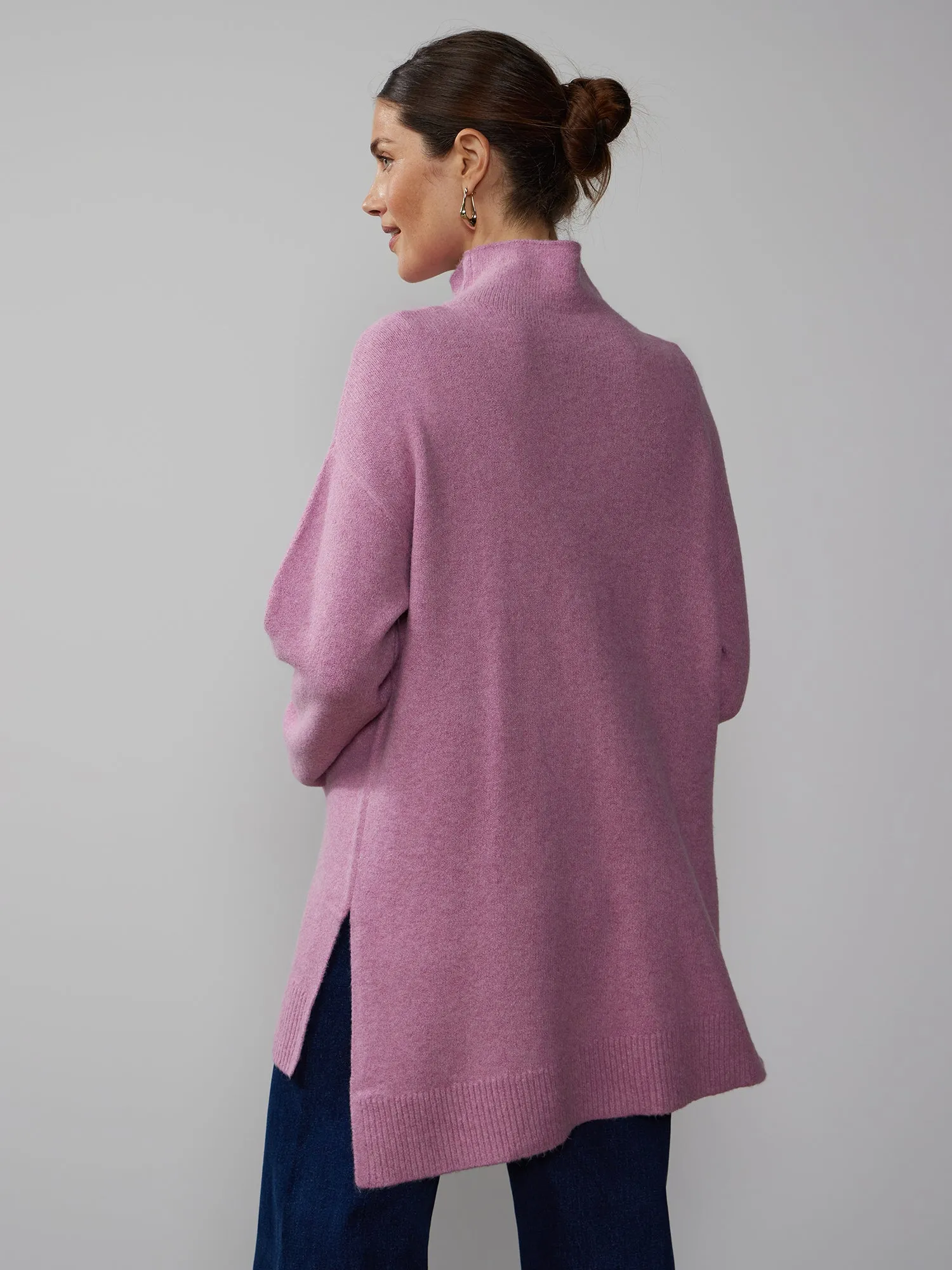Long Sleeve Asymmetrical Hem Mock Neck Sweater