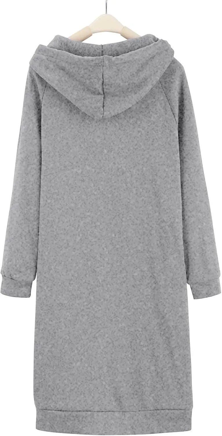 Long Sleeve Dress for Women Lightweight Pocket Hoodie Dress Fall Sweatshirts for Women Loose Pullover Tunic