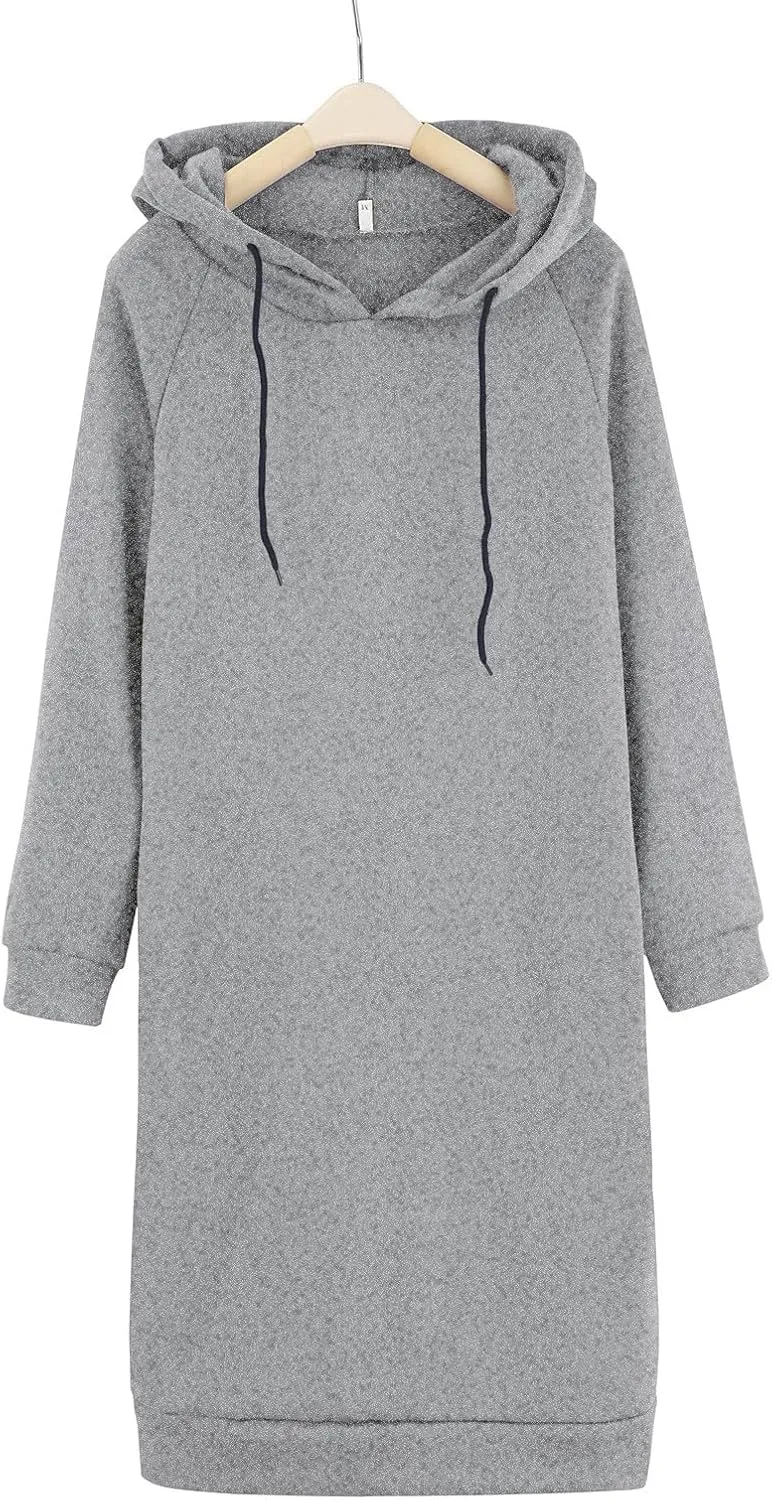 Long Sleeve Dress for Women Lightweight Pocket Hoodie Dress Fall Sweatshirts for Women Loose Pullover Tunic